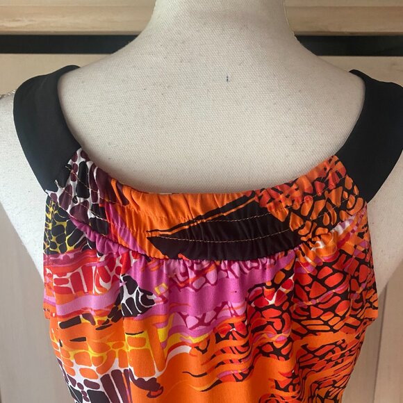 AB Studio Colorful Tropical Boho Tribal Y2K Sleeveless Stretch Blouse Shirt M - Picture 10 of 10